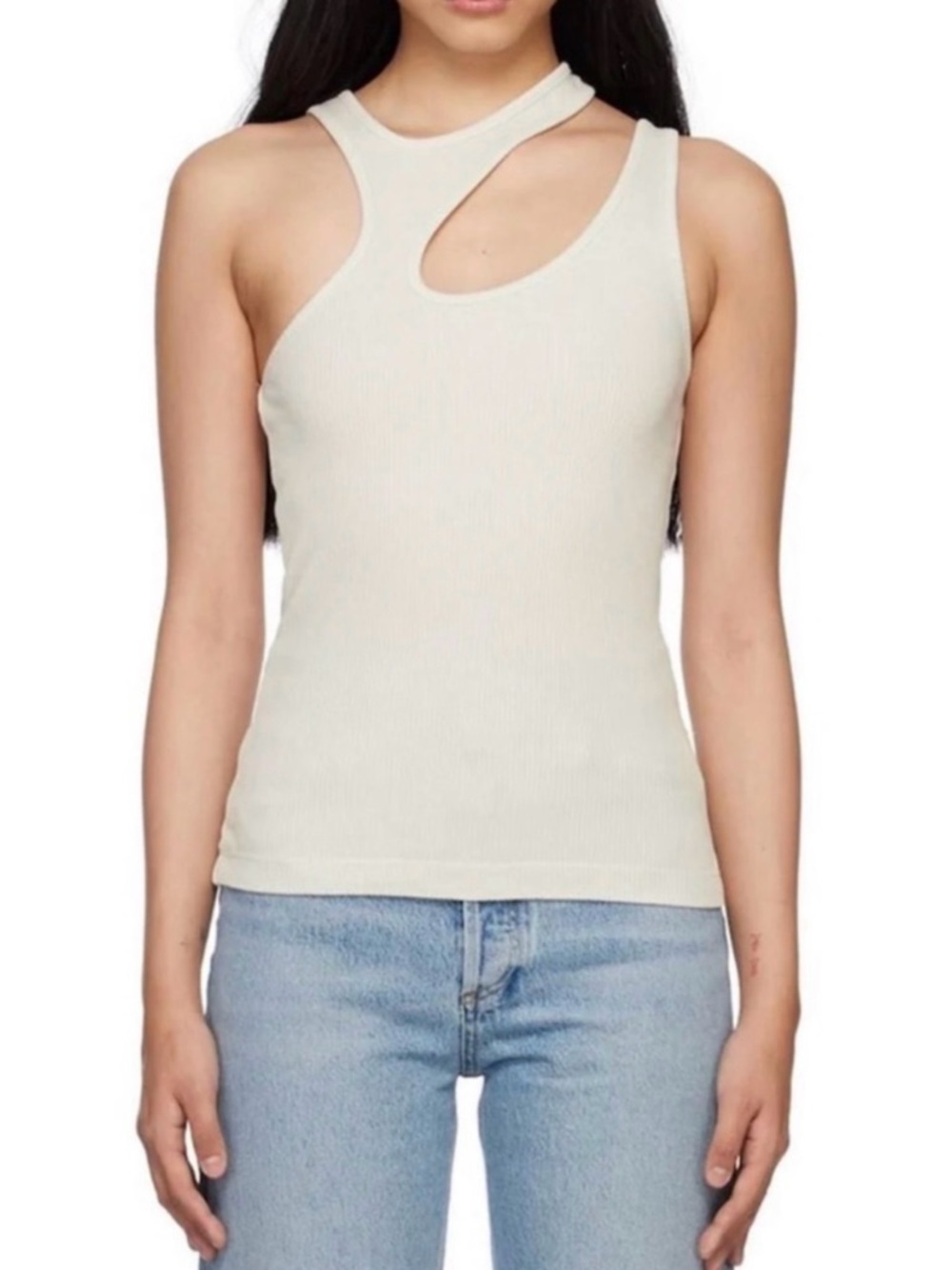 Agolde Asymmetric Cutout Ribbed Tank Top - Cream Athena Evereve